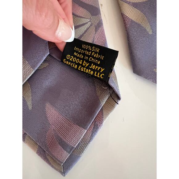 J. Garcia Men's Silk Necktie Pastel Purple Pink Green All Over Leaves Print JL - Picture 5 of 8